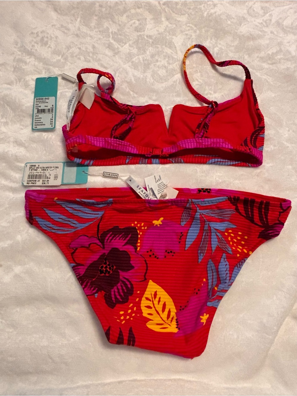 NWTSeafolly Red Floral Bikini Set XS